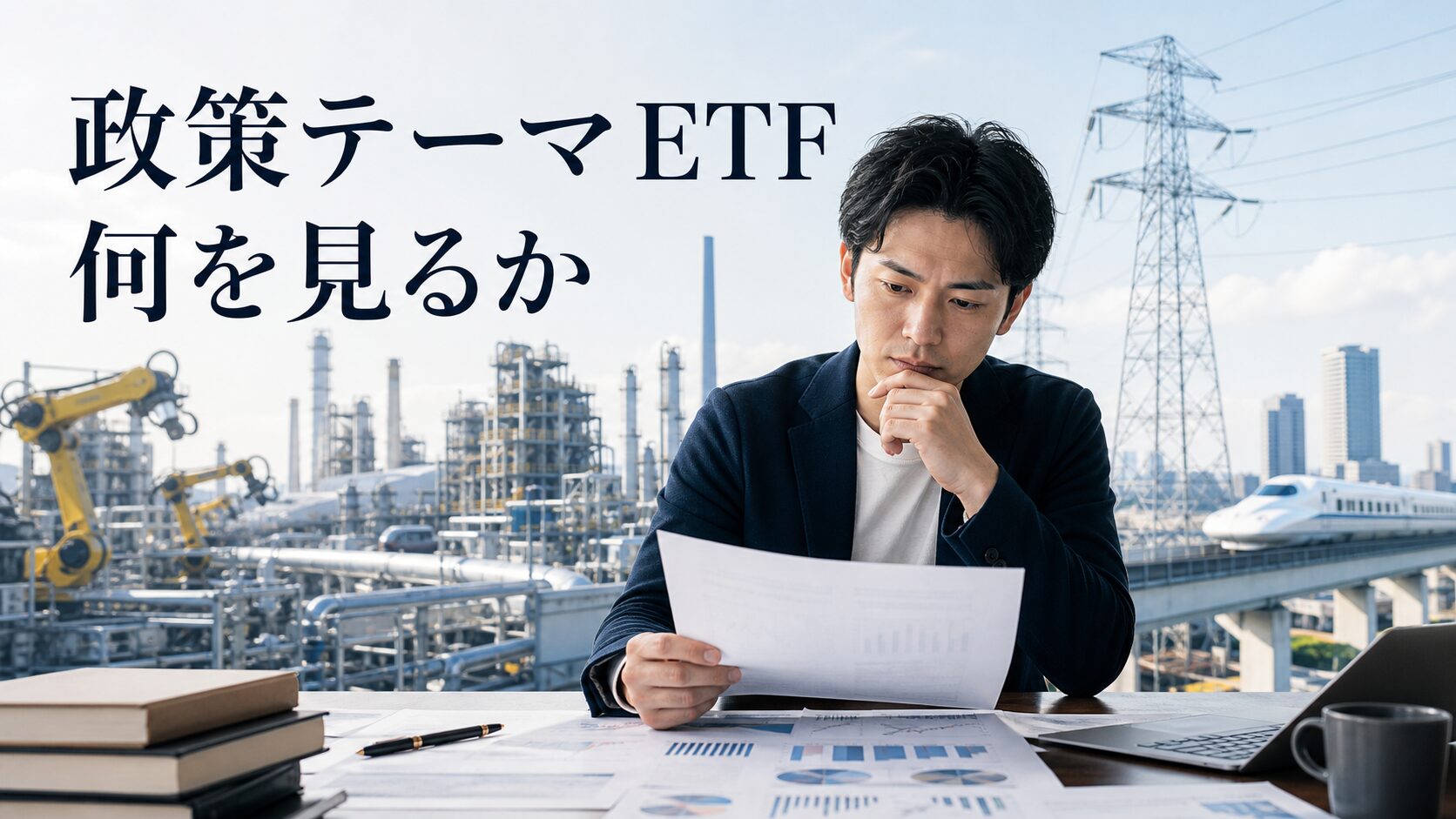 605A日本株政策フォーカスETFの論点を表すアイキャッチ