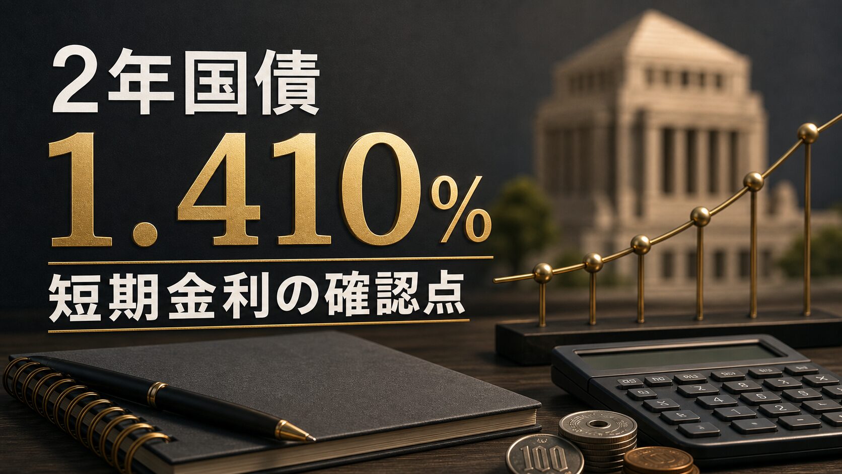 2年国債入札の1.410パーセント利回りと短期金利の確認点を表すアイキャッチ