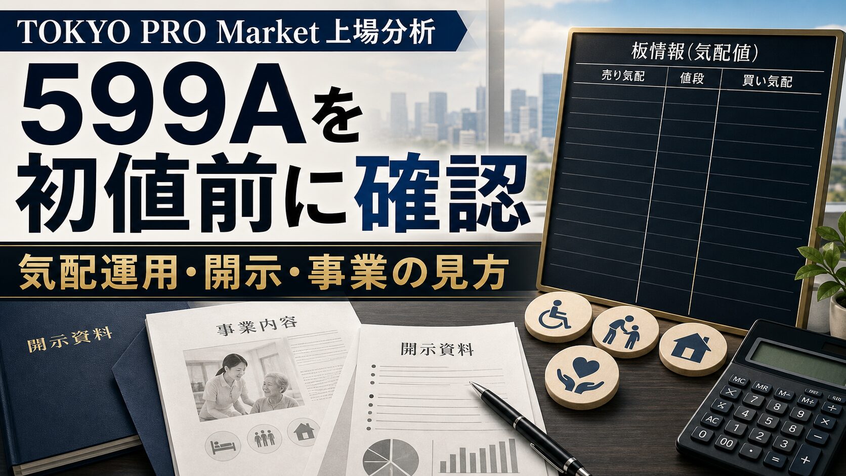 599Aを初値前に確認し、気配運用・開示・事業の見方を整理するアイキャッチ