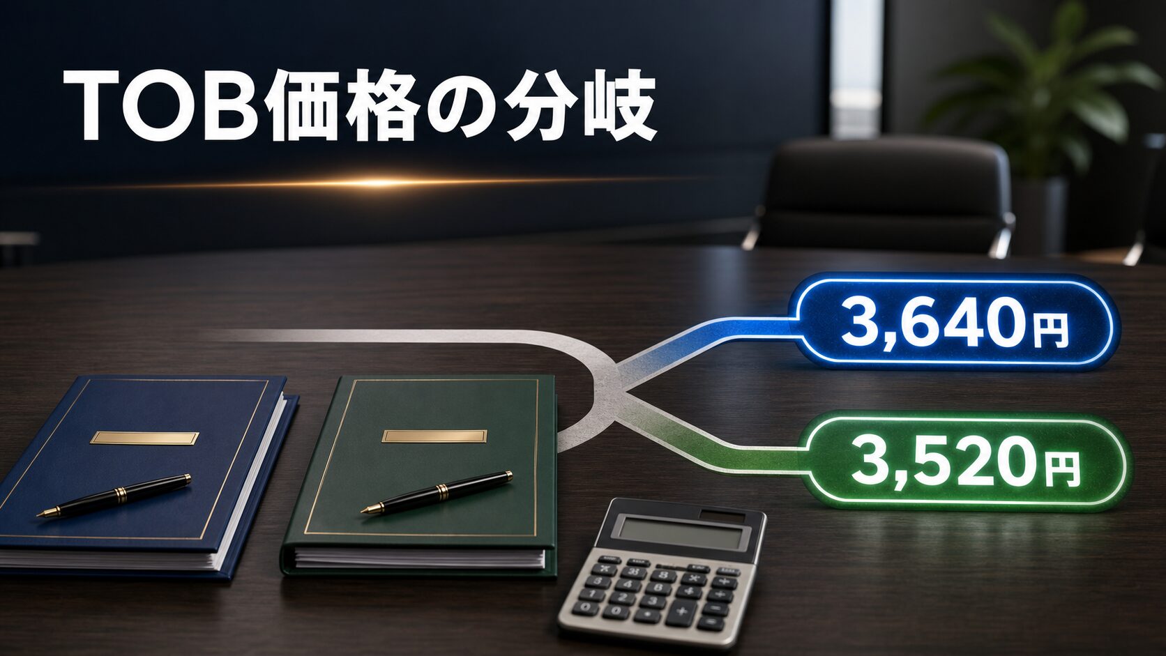 カカクコムTOBの価格分岐を条件で整理する投資家デスクイメージ
