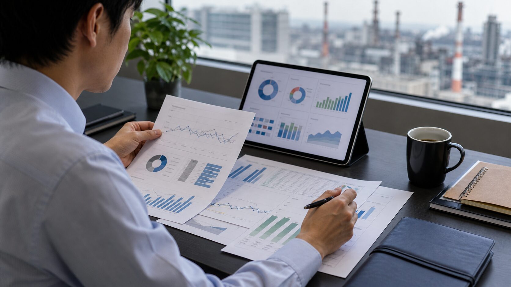6月短観の主要数字を確認する投資家のイメージ