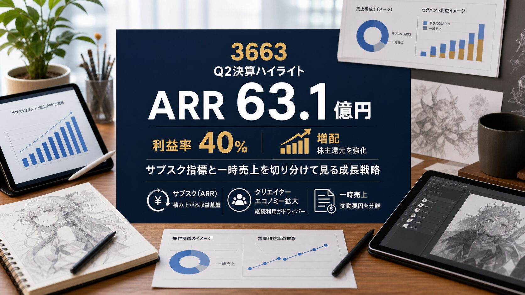 セルシス3663のARR63.1億円と営業利益率40％を示す分析デスクのイメージ