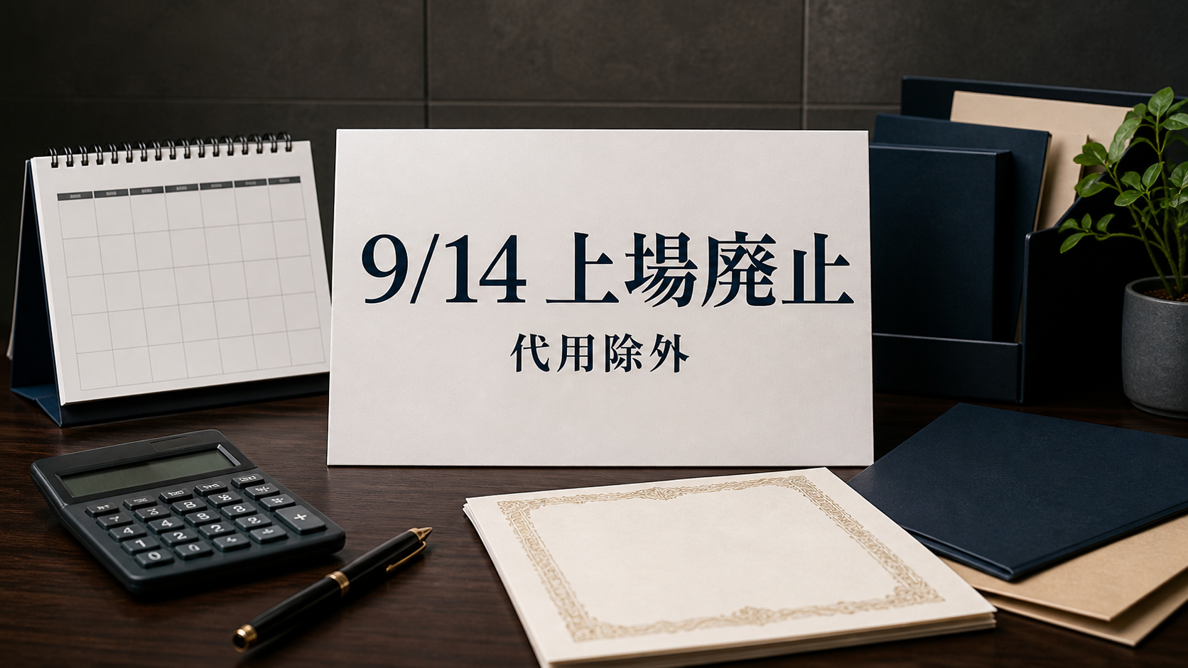 日本ドライケミカル1909の上場廃止と代用有価証券除外を示す金融デスク