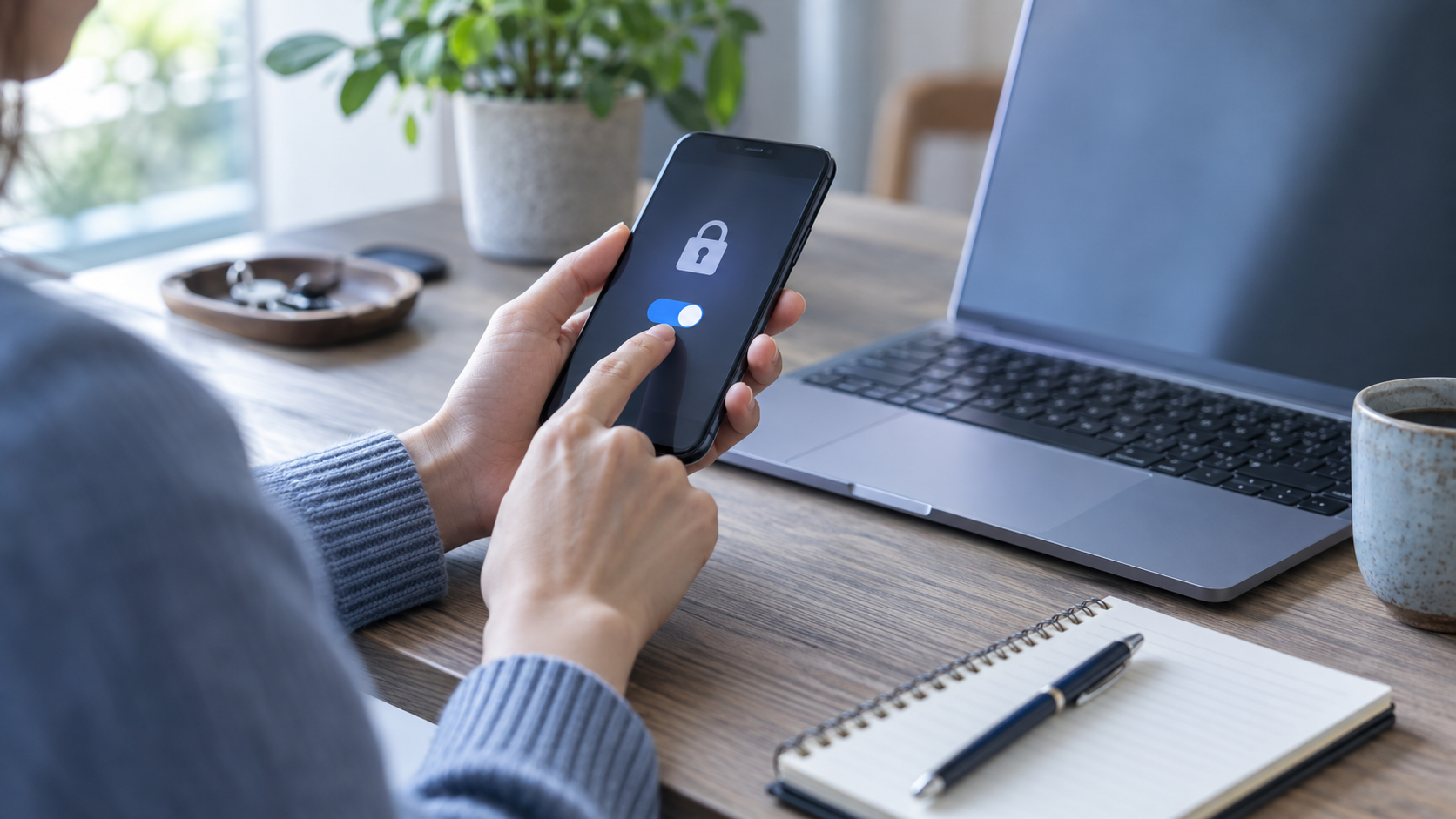 スマートフォンで認証設定を行う手元
