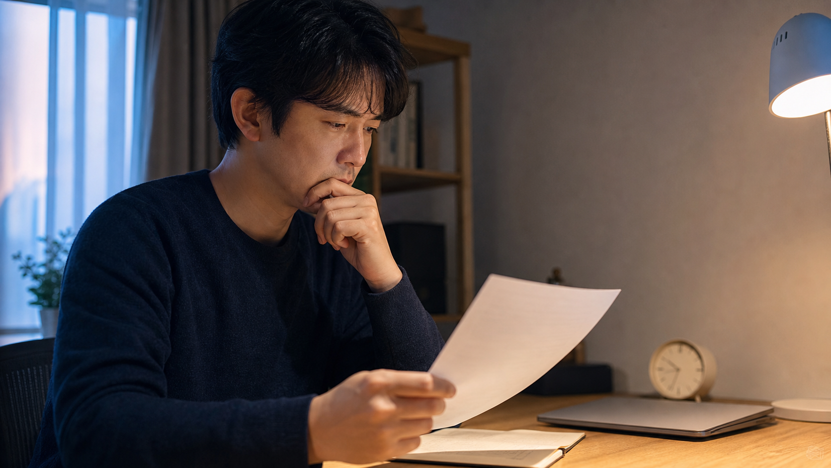 投資家が書類を読む自宅机